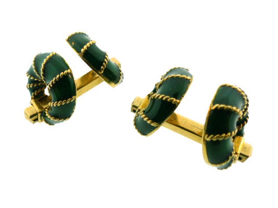 French 18K Gold & Enamel Horsebit Cufflinks