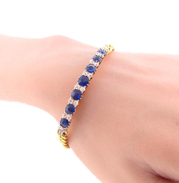 Edwardian 14K Gold, Diamond & Sapphire Half-Bangle Bracelet