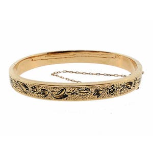 Victorian 14K Gold & Taille d’Epargne Enamel Hinged Bangle Bracelet