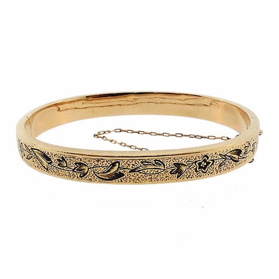 Victorian 14K Gold & Taille d’Epargne Enamel Hinged Bangle Bracelet