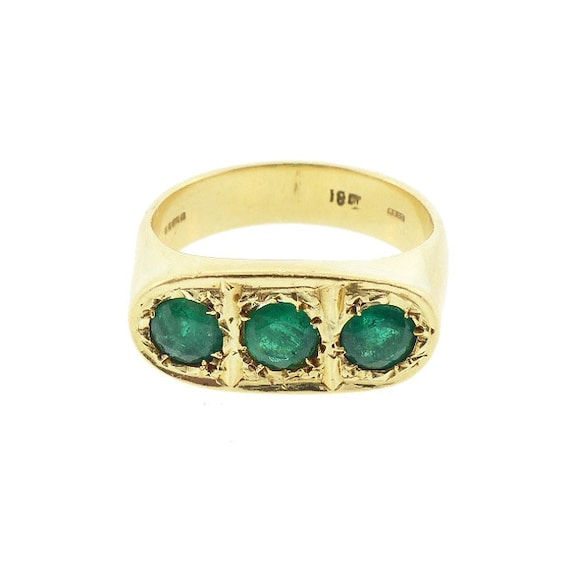 18K Yellow Gold & Natural Emerald Gentleman’s Three-Stone Ring