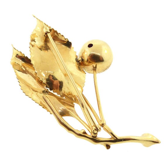 Retro 14K Yellow Gold & Ruby Cherries Brooch - image 6