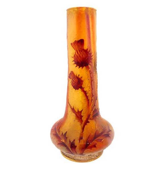 Signed Daum Nancy Cameo Glass THISTLE Cabinet Vase