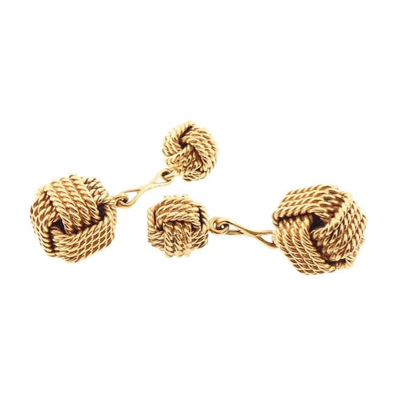 Mid-Century 14K Yellow Gold Woven Cube Double-Sided Cufflinks