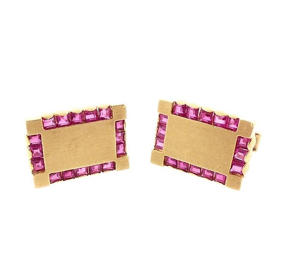 Vintage 14K Yellow Gold & Ruby Cufflinks