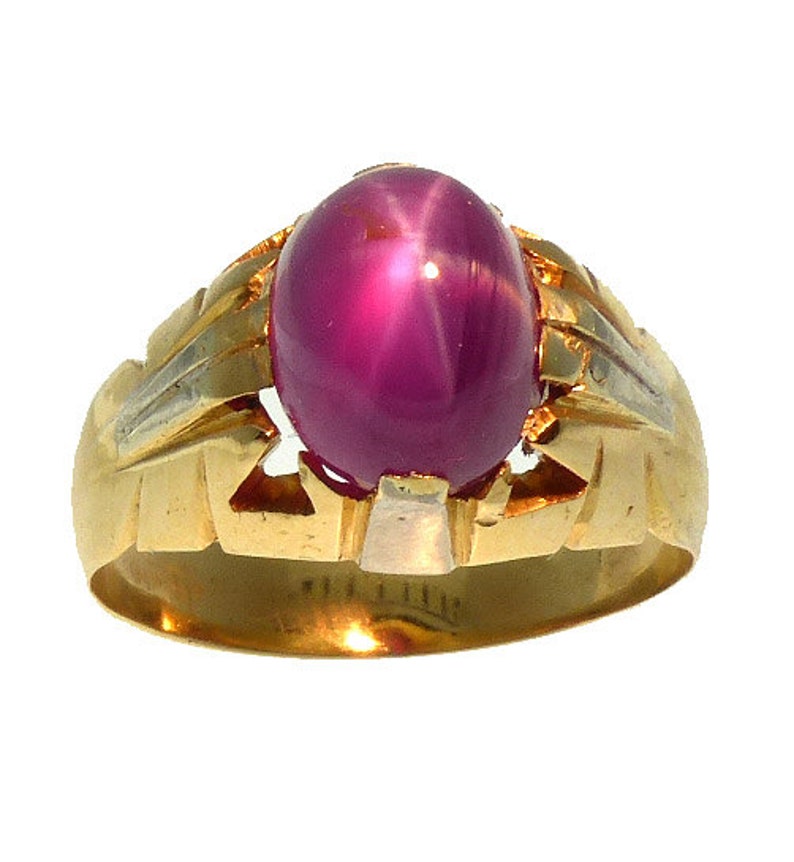 18K Gold Star Ruby Ring Men's Star Ruby Ring Retro | Etsy