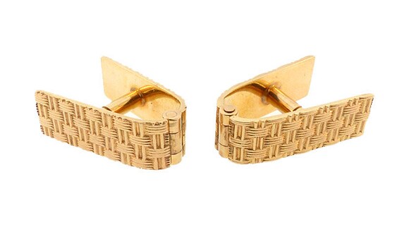 14K Yellow Gold Basketweave Stirrup Cufflinks - image 2