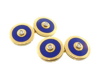 Heavy 18K Gold Enamel & Diamond Double-Sided Cufflinks