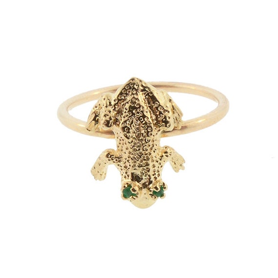 14K Gold & Emerald Frog Stickpin Conversion Ring - image 5