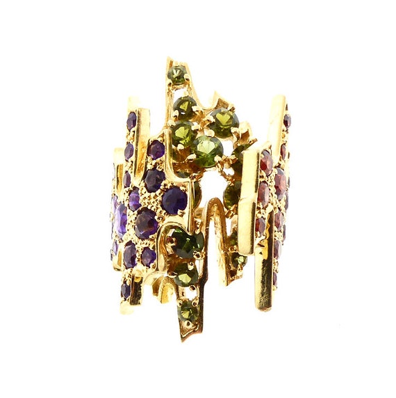 H Stern 18K Gold, Amethyst, Garnet & Peridot Brutalist Ring