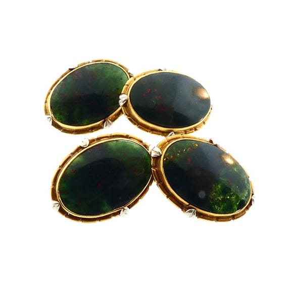 Edwardian 18K Gold, Platinum & Bloodstone Double-Sided Cufflinks