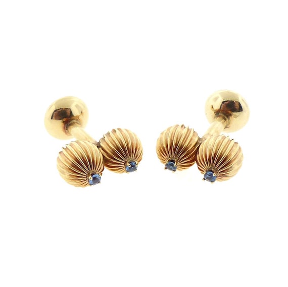 Retro 14K Gold & Sapphire Cufflinks - image 1