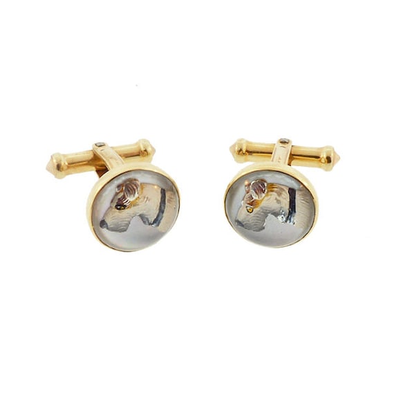 14K Gold Essex Crystal Terrier Dog Cufflinks