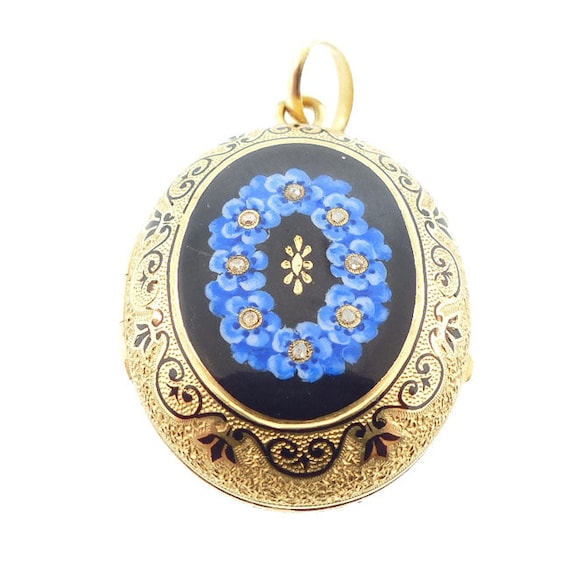 Napoleon III 18K Gold, Diamond & Enamel Forget-Me-Not Locket