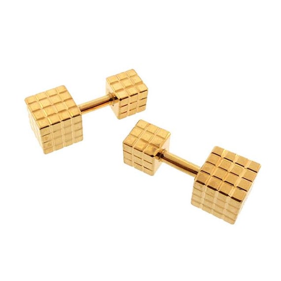 14K Gold Cube Barbell Cufflinks