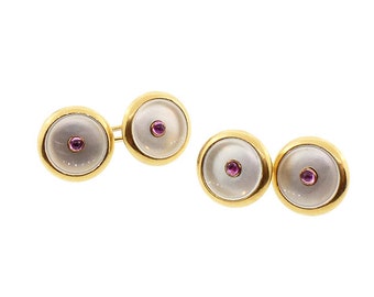Edwardian 18K Gold Pink Sapphire & Mother-of-Pearl Double Cufflinks