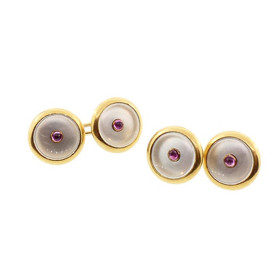 Edwardian 18K Gold Pink Sapphire & Mother-of-Pearl Double Cufflinks