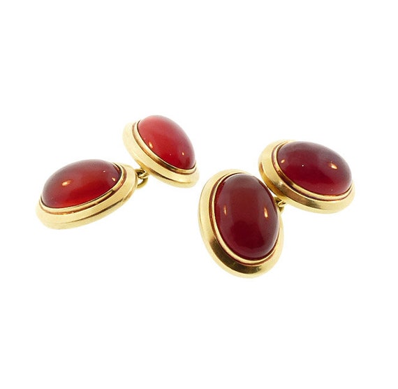 Art Deco Carnelian & 14K Gold Double-Sided Cufflinks