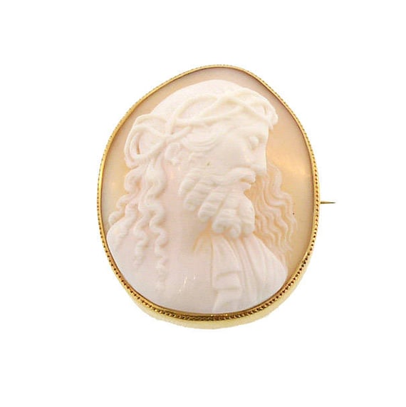 Victorian 18K Gold Jesus Shell Cameo Brooch