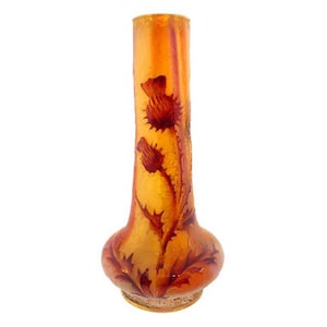 Signed Daum Nancy Cameo Glass THISTLE Cabinet Vase