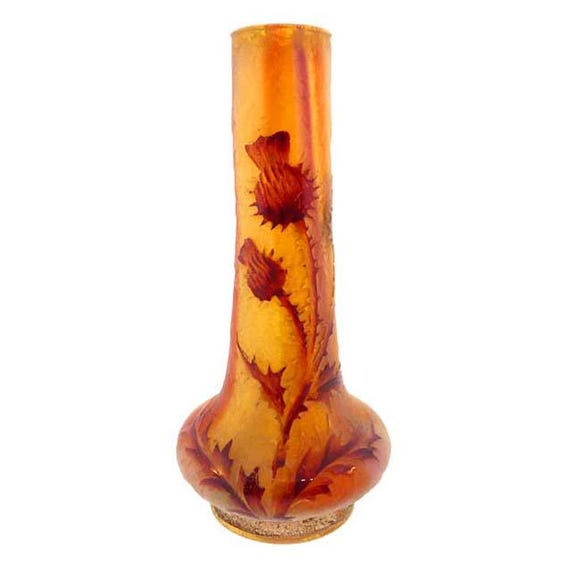 Signed Daum Nancy Cameo Glass THISTLE Cabinet Vase