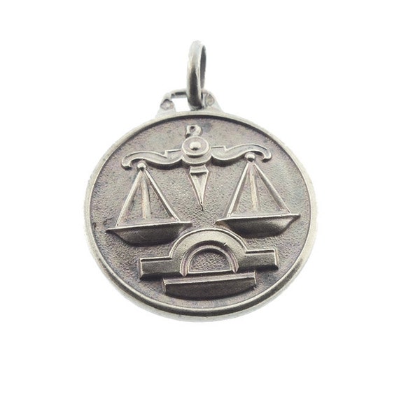 Vintage French Silver Zodiac Libra Pendant or Charm