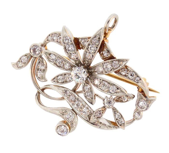 Art Nouveau Platinum 18K Diamond Floral Pendant Pin | Etsy