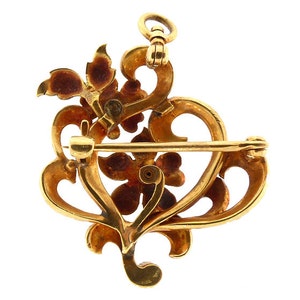 Art Nouveau 14K Gold Enamel Diamond Pendant & Pin image 5