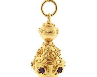 18K Gold & Amethyst Venetian Etruscan Fob / Charm