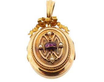 Napoleon III 18K Gold, Ruby & Pearl Locket