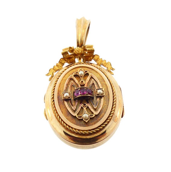 Napoleon III 18K Gold, Ruby & Pearl Locket