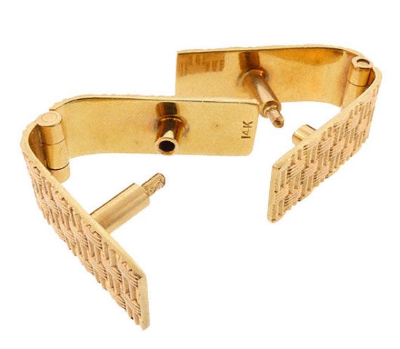 14K Yellow Gold Basketweave Stirrup Cufflinks - image 4