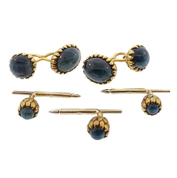 18K Gold & Cat's Eye Green Tourmaline Dress Set