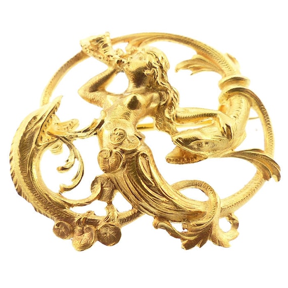 French Art Nouveau Mermaid & Sea Monster Pin