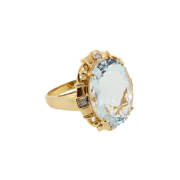 Aquamarine, Diamond & 18K Gold Vintage Cocktail Ring - Etsy