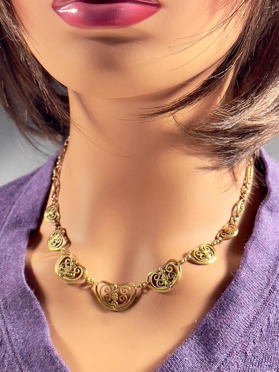 French Edwardian 18K Gold Palmette Necklace View 2