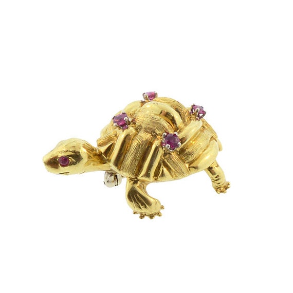 Cartier 18K Yellow Gold & Ruby Turtle Brooch