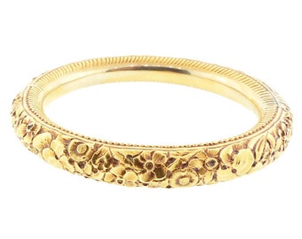 Victorian 18K Gold Repousse Bangle Bracelet by Charles Armsheimer