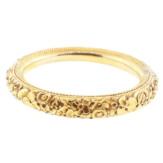 Victorian 18K Gold Repousse Bangle Bracelet by Charles Armsheimer