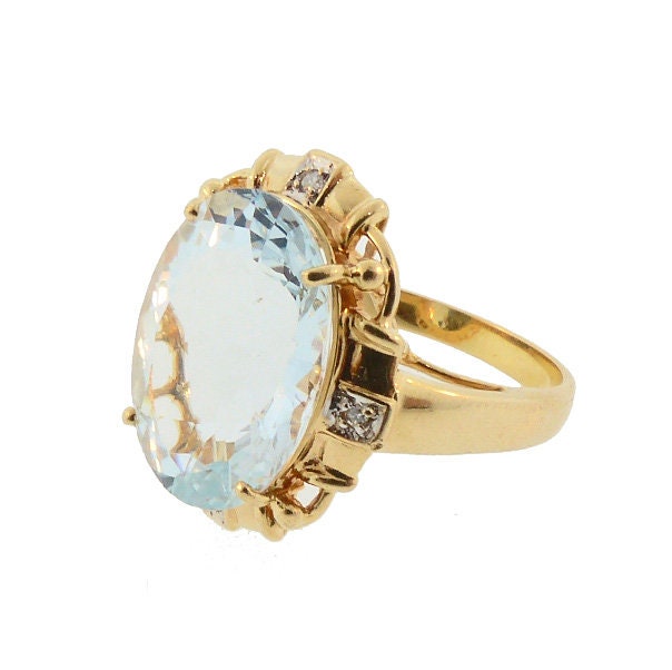 Aquamarine, Diamond & 18K Gold Vintage Cocktail Ring - Etsy