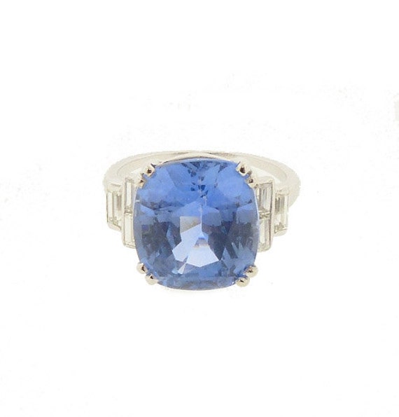 Art Deco Platinum, Diamond & 9-ct Ceylon Sapphire Ring