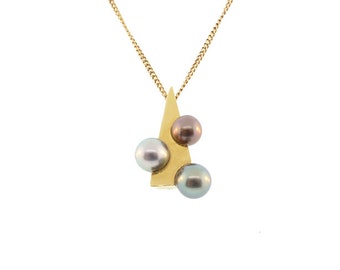 18K Gold & Colored Tahitian Pearl Modernist Pendant