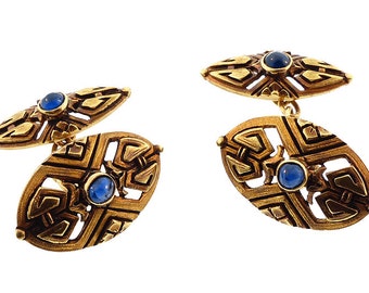 French Aesthetic Period 18K Gold & Sapphire Cufflinks
