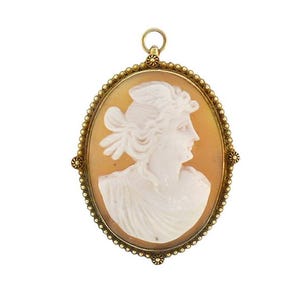Victorian Etruscan 14K Gold Aurora / Eos Shell Cameo Pendant / Pin