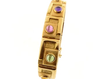 Bruno Guidi Modernist 18K Gold & Multicolored Gemstone Bracelet