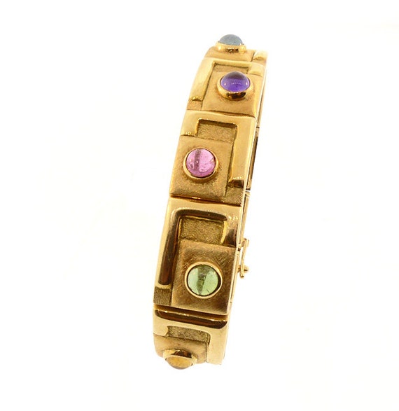 Bruno Guidi Modernist 18K Gold & Multicolored Gemstone Bracelet