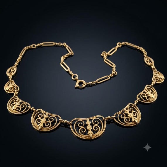 French Edwardian 18K Gold Palmette Necklace View 3