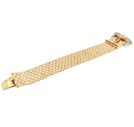 Retro 18K Gold, Platinum, Diamond & Ruby Buckle B… - image 8