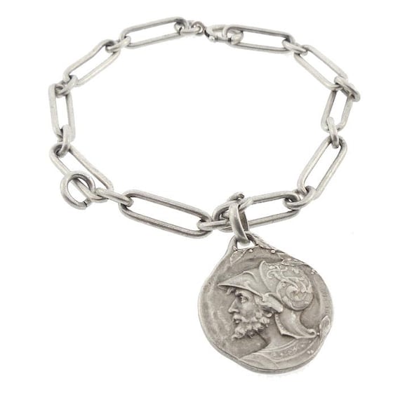 Art Nouveau Becker Silvver ARES Medallion Charm Pendant Bracelet