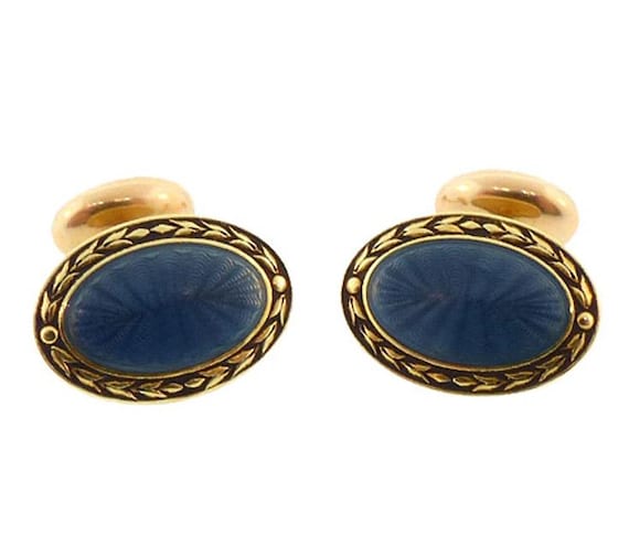 Victorian Carter Gough 14K Gold & Blue Enamel Cufflinks